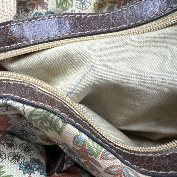 Fossil Beige Canvas Shoulder Bag with Brown Leather Handles - Picture 9 of 15